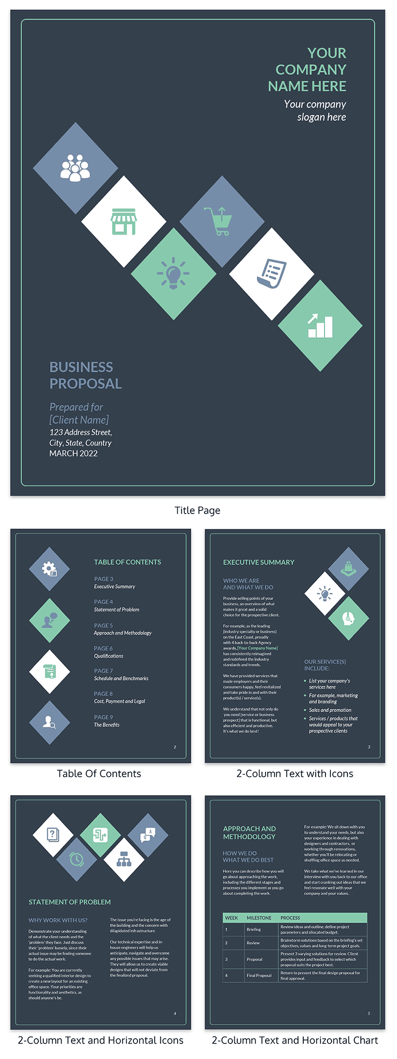 Grey & Green Color Business Proposal Outline Template